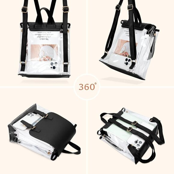 Girls Clear Backpack Transparent PVC Black Sport Stadium Women Bookbag